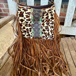 Leopard Print Leather Fringe Crossbody
